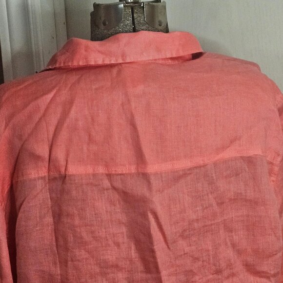 Salmon Coloured Linen Long Sleeve Shirt Large - Picture 5 of 8